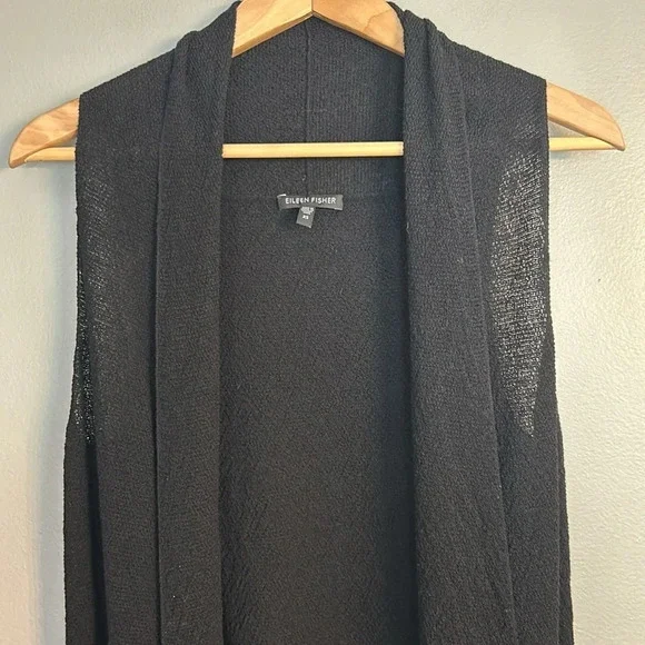 Eileen Fisher Black Wool Open Sweater Vest, XS, Draped Front - Picture 3 of 6
